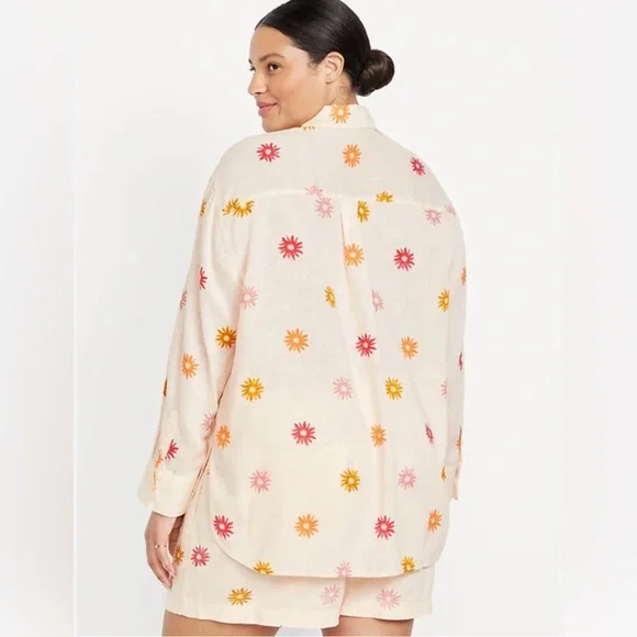 Old Navy Linen Blend Boyfriend Shirt Sun Print Size M - Picture 3 of 10